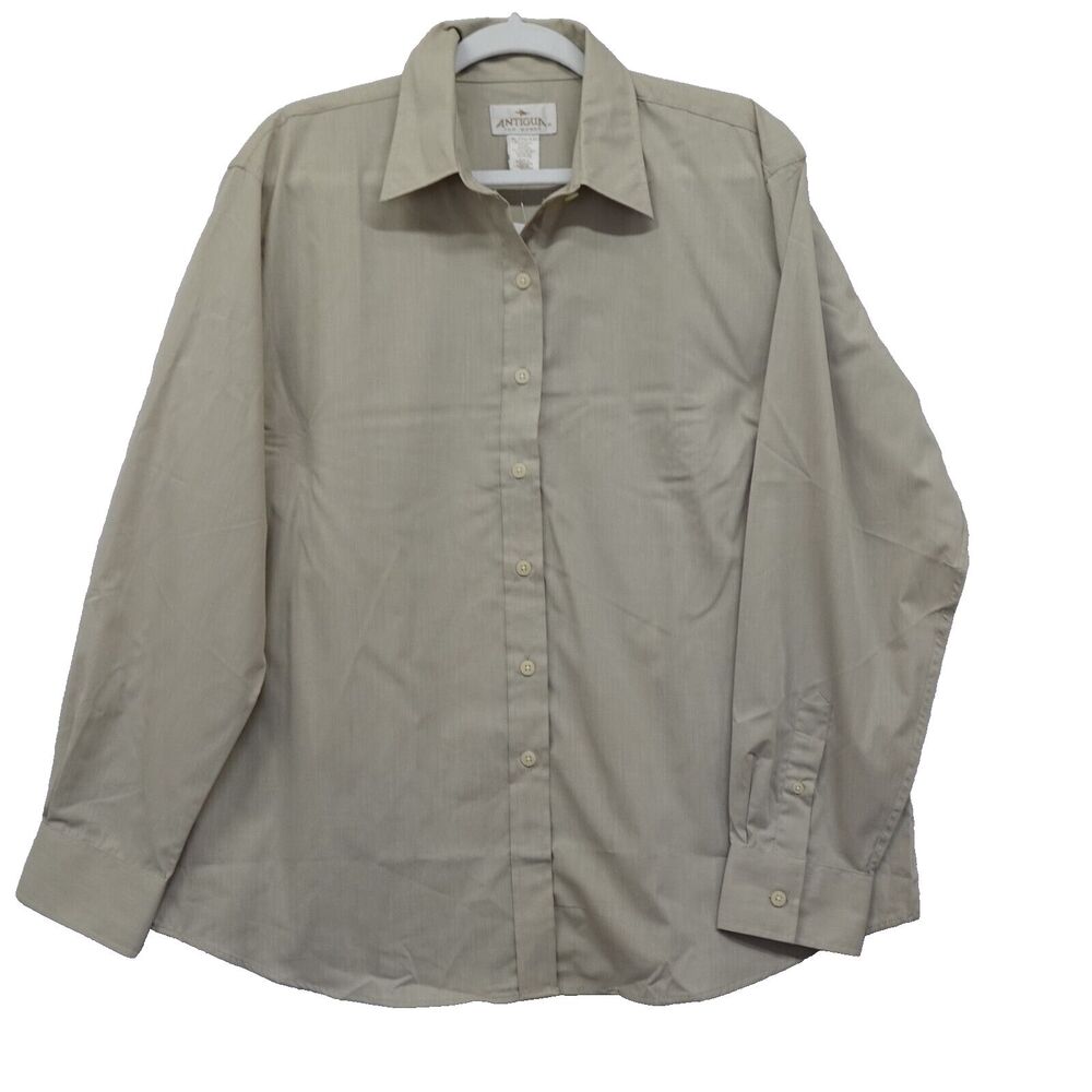 Antigua Womens Tan Shirt XL Long Sleeve Collard Button Front Fitted Top Blouse - Picture 15 of 16